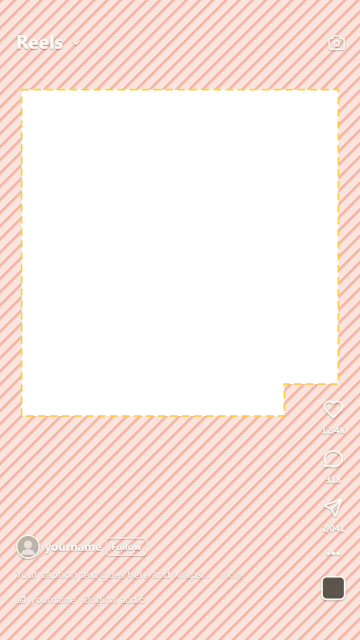 Instagram Reels safe zone template: 14% top, 35% bottom, 6% sides, buttons low on the right, 1080 × 1920