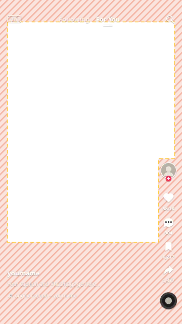 TikTok safe zone template: 130 px top, 484 px bottom, buttons on the right, 1080 × 1920