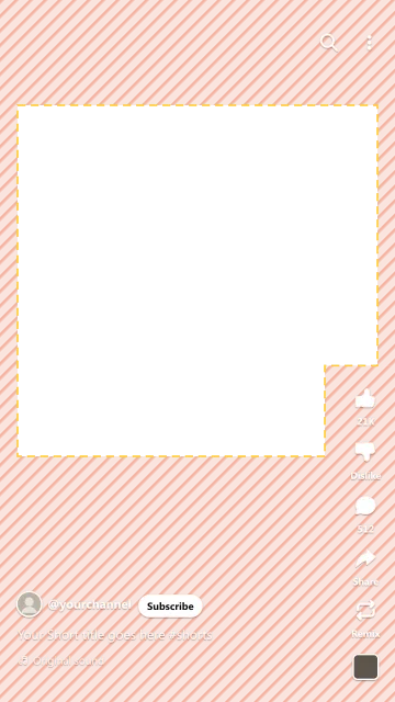 YouTube Shorts safe zone template: 288 px top, 672 px bottom, buttons on the right, 1080 × 1920